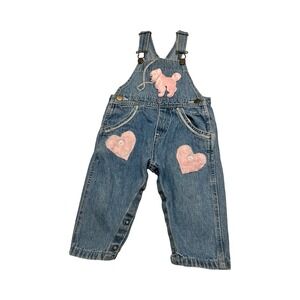 Marsha Vintage Kids Denim Overalls Pink Poodle Heart Applique Blue 18M